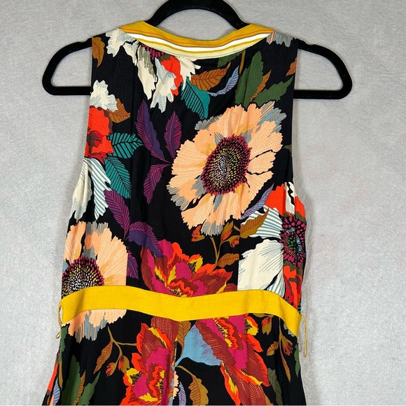 Anthropologie Maeve Botanica Floral Faux Wrap Midi Dress Size 6 Black Yellow - Picture 7 of 11